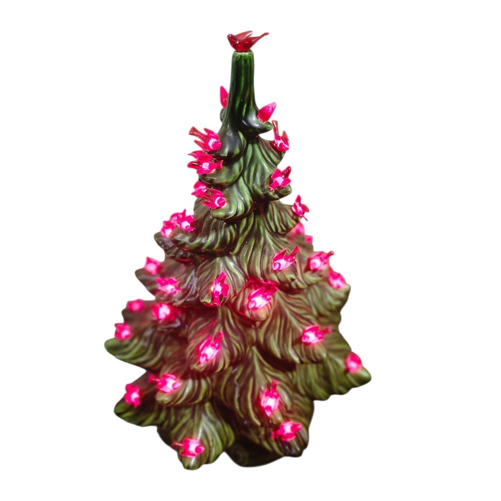 Vintage‎ Atlantic Mold 17" Ceramic Christmas Tree Red Birds Scroll Base 1970s